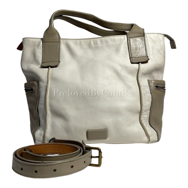 Preloved tas foss1l emerson satchel bag grey white handbag, crossbody