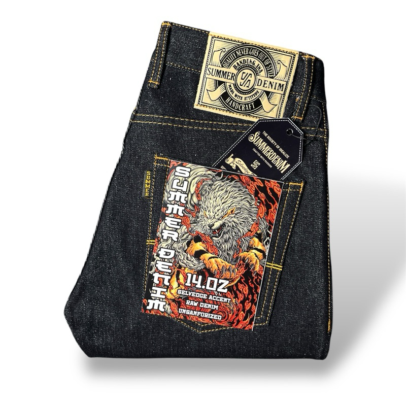 Summerdenim - Celana Panjang Jeans Pria Raw Denim Selvedge Accent -YOKAI 14oz- White Line