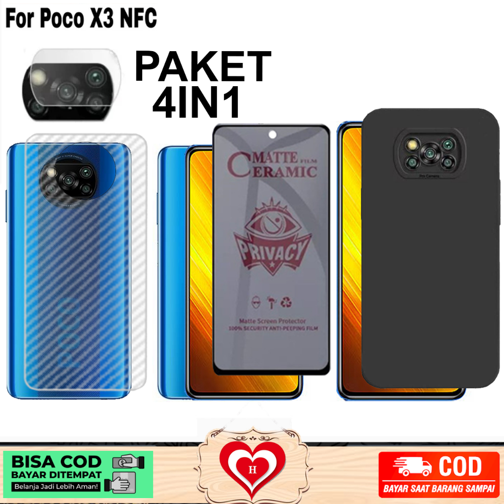 4IN1 CASE PRO CAMERA XIAOMI POCO X3 X3 NFC X3 PRO BONUS TG PRIVACY+LENSA CAMERA+GARSKIN CARBON