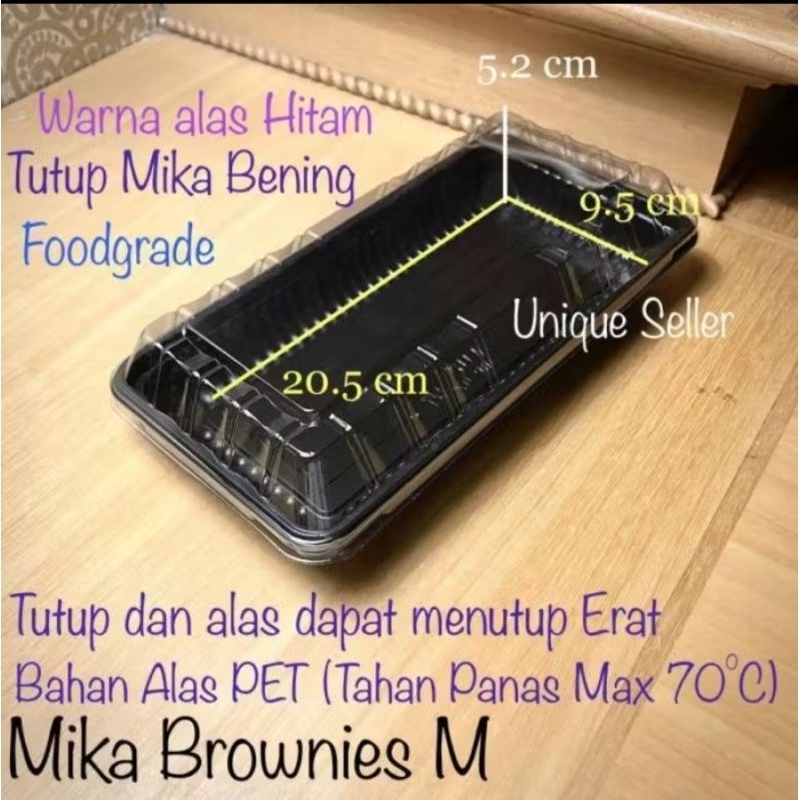 Isi 50pcs MIKA BROWNIES MEDIUM box kotak MIKA plastik hitam coklat tempat kue bolu bento uk ...