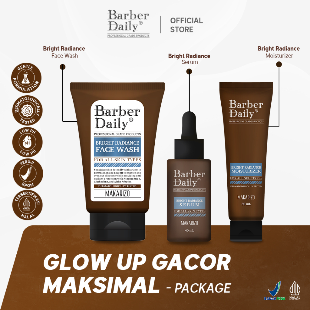 GLOW UP GACOR MAKSIMAL PACKAGE - Barber Daily Bright Radiance Face Wash + Barber Daily Bright Radian