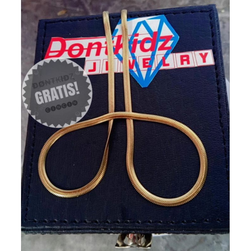 Kalung Pria Wanita Titanium Anti Karat Emas Kuning  Asli Cowok Cewek Pipih  Kilau