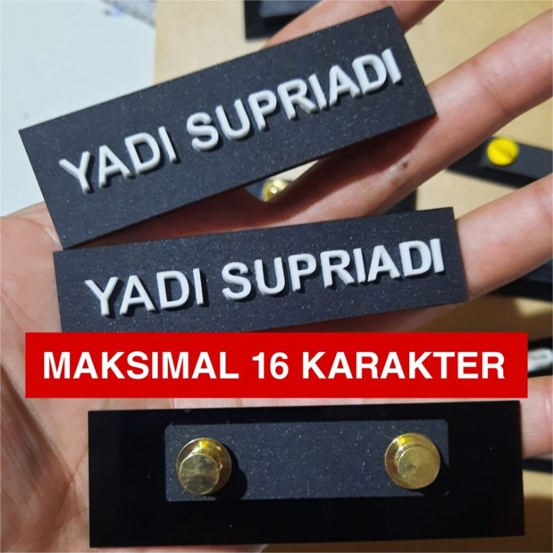 

[NARARYA ID] Name Tag Akrilik Timbul |KancingDandang| DasarHitam-TulisanPutih | Papan Nama Dada PDH