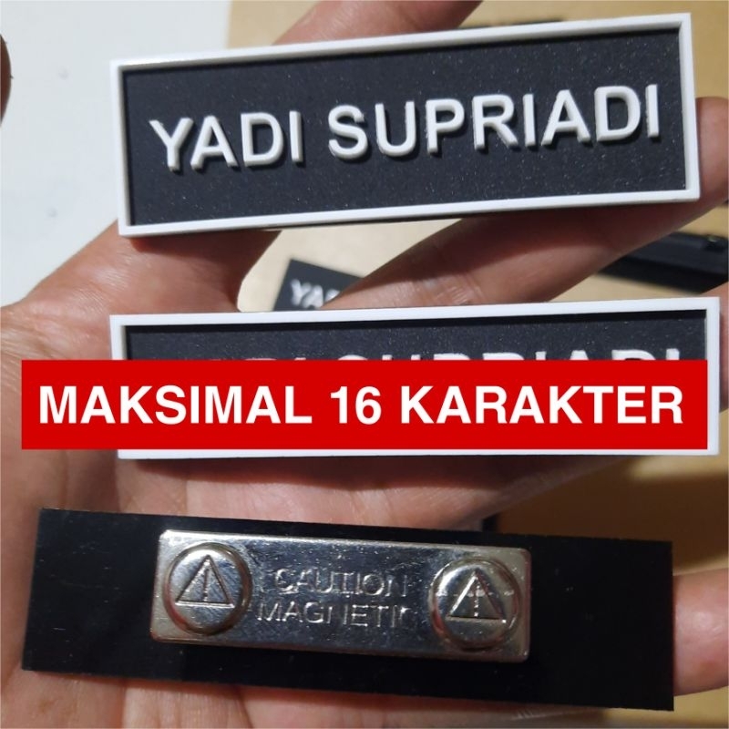 

[NARARYA ID] Name Tag Akrilik Timbul | Magnet45mm | DasarHitam-TulisanLis:Putih | Papan Nama Dada