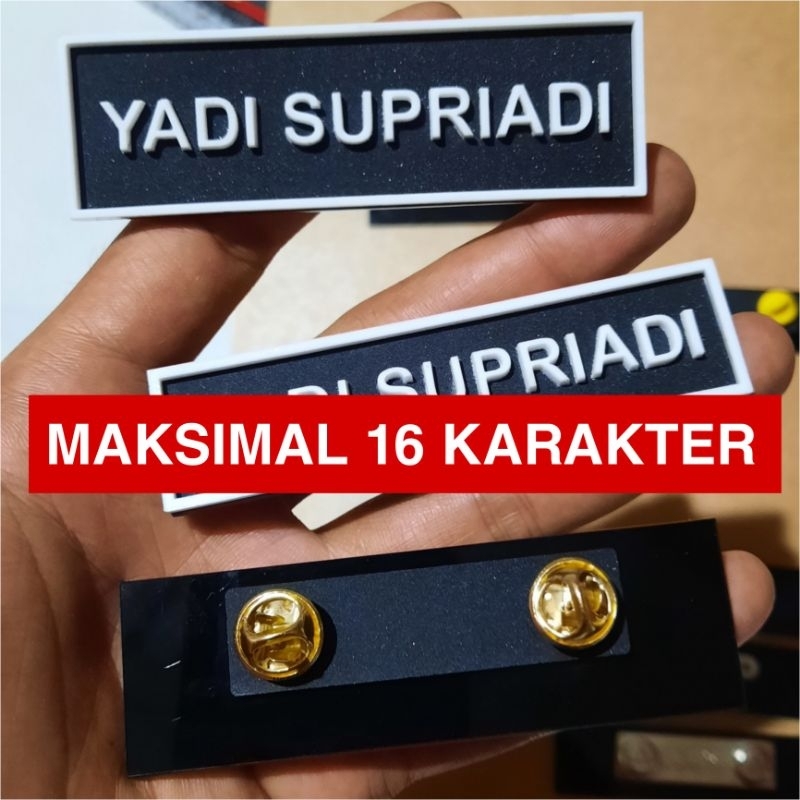 

[NARARYA ID] Name Tag Akrilik Timbul | KancingKupu² | DasarHitam-Tulisan/Lis:Putih | Papan Nama Dada