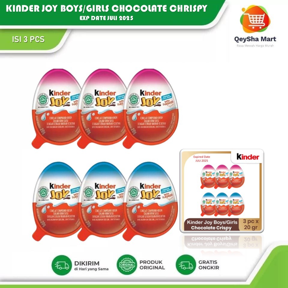 

Kinder Joy Isi 3 pcs Mainan Anak Chocolate Crispy 20gr EXP JULI 2025 HALAL