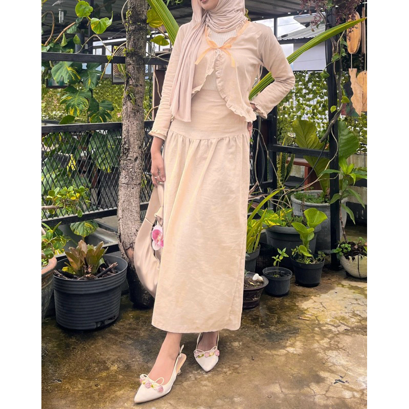 DISKON LEORA SET - ITSYOURDAILYS CARDIGAN AESTHETIC KOREA LEORA LONG SKIRT ROK MIDI CARDIGAN CROP
