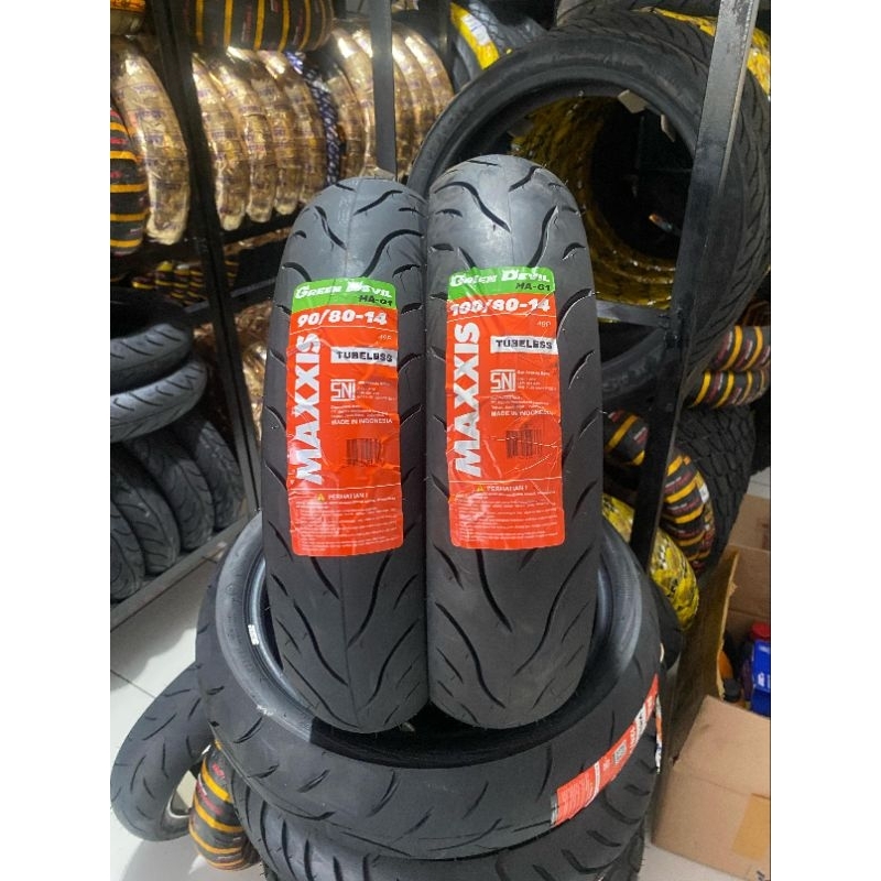 SEPASANG BAN MAXXIS GREEN DEVIL 100/80-14 90/80-14 TUBLESS MATIC BEAT VARIO GENIO