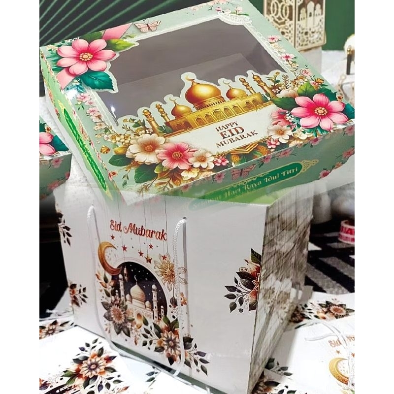 Box Kue Bolu/Lapis/Puding Tema Idul Fitri/Lebaran+ Papper Bag