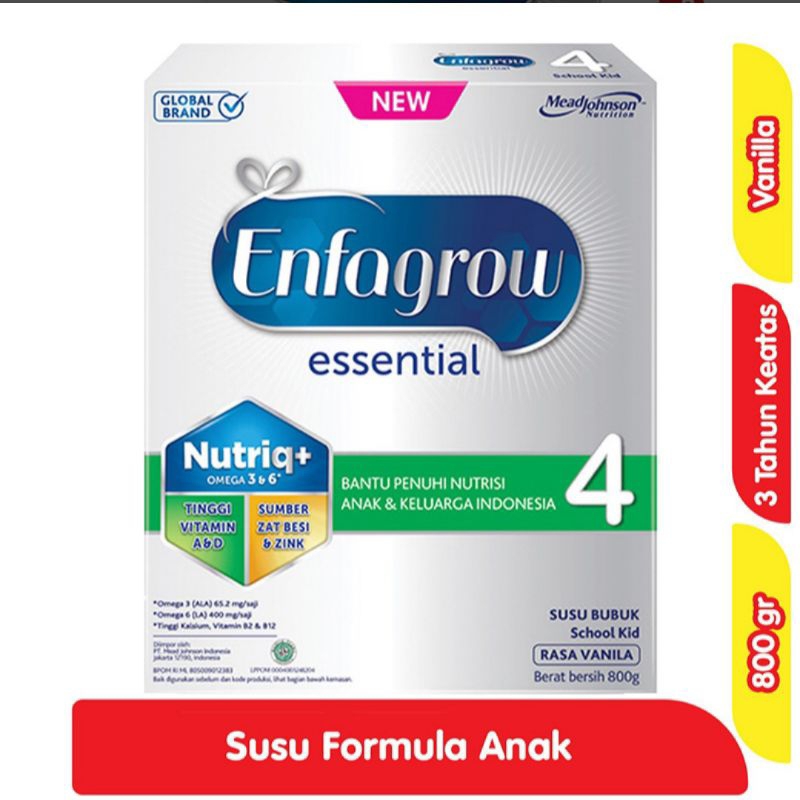 

ENFAGROW essential 4 susu formula bubuk pertumbuhan anak 3 - 12 tahun vanilla 800gr