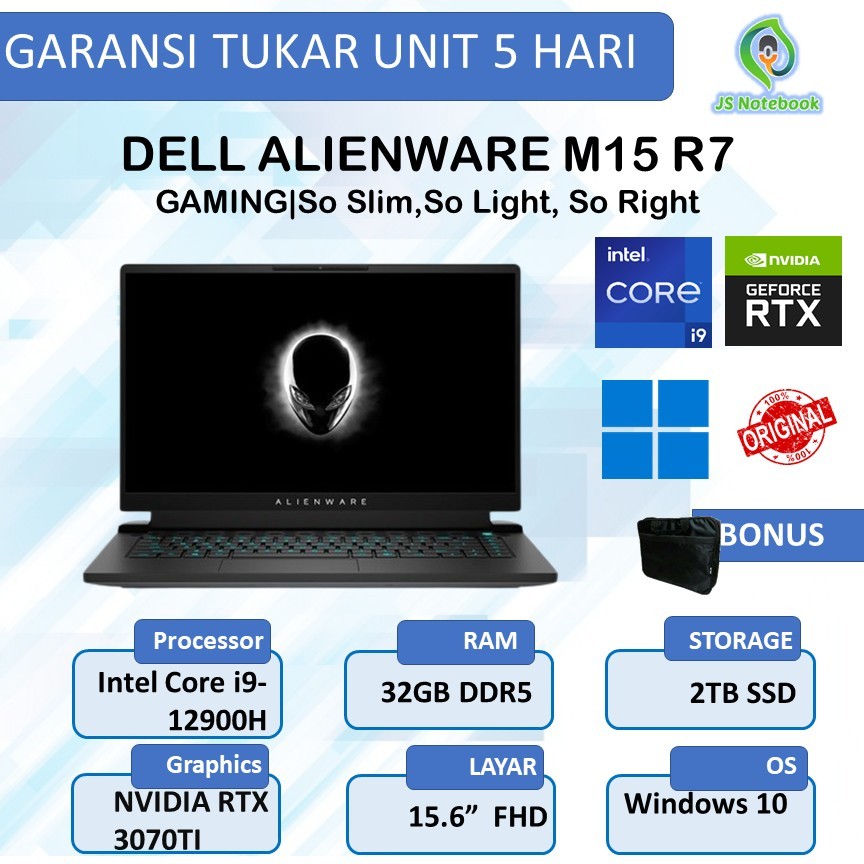 DELL ALIENWARE M15 R7 I9 12900 RTX3070TI 8GB/ 32GB 2TB W11 15.6QHD IPS 240HZ