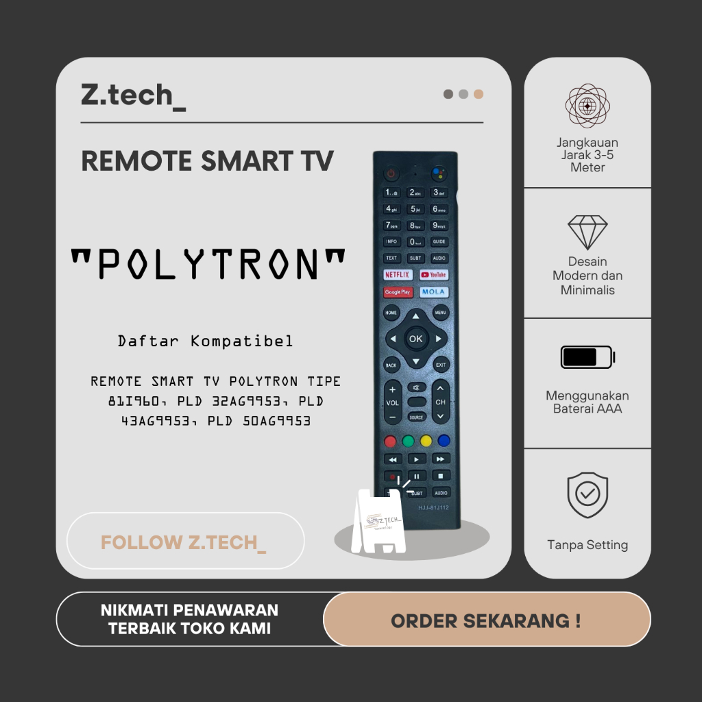 Remot Remote TV Polytron LCD LED Android Smart TV 81i960 PLD 32AG9953 PLD 43AG9953 PLD 50AG9953