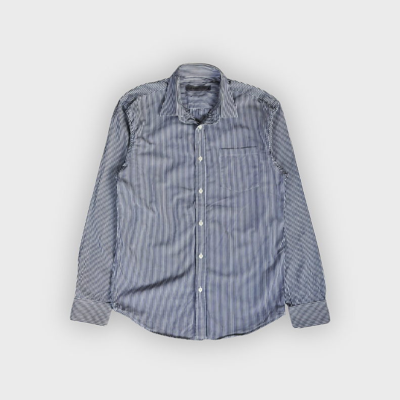 [L-XL] Giordano Stripped Blue White Shirt I Vintage Vtg Retro Kemeja Garis-garis Salur Outer Woll Ve