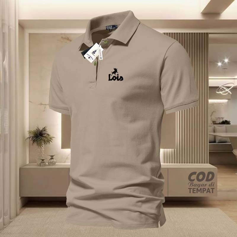 COD T-shrit POLO kerah Lois Teks Logo Hitam Kaos Kerah Dewasa Shirt / Kaos Wangki Pria Polo / Kaos S