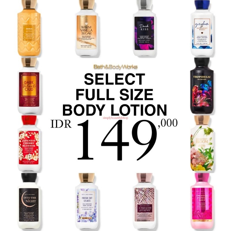 BBW BODY LOTION 236 ML MIX PURE WONDER INTO THE NIGHT DARK VELVET OUD GINGHAM A THOUSAND WISHES ATW 