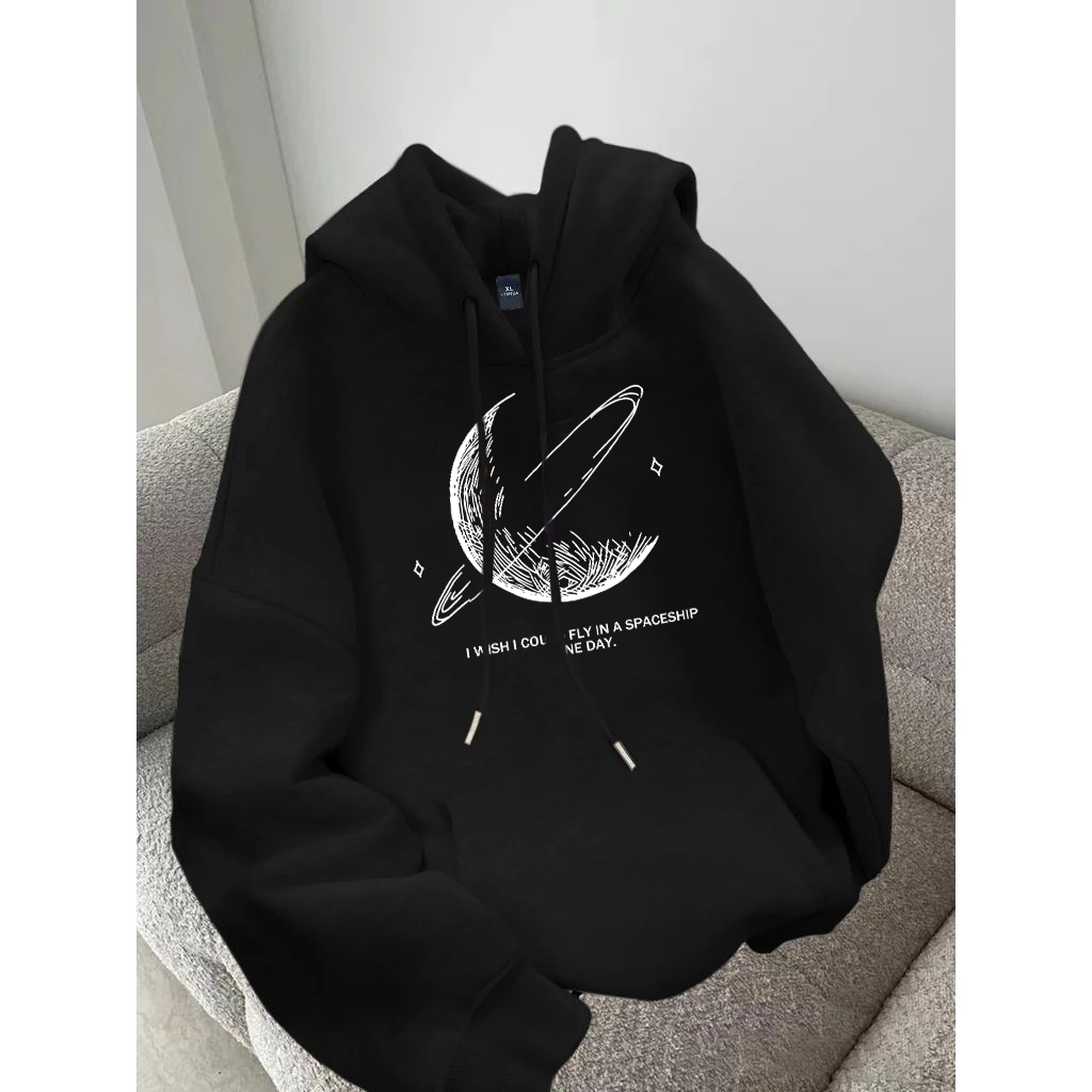 Koikoo Sweater Hoodie Oversize Wanita White Moon Print T-shirt Hoodie Wanita Tebal Premium Ori