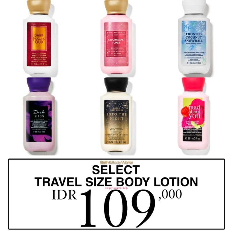 BBW TRAVEL SIZE BODY LOTION 88 ML MIX JAPANESE CHERRY BLOSSOM JCB MAD ABOUT YOU CHAMPAGNE TOAST DARK