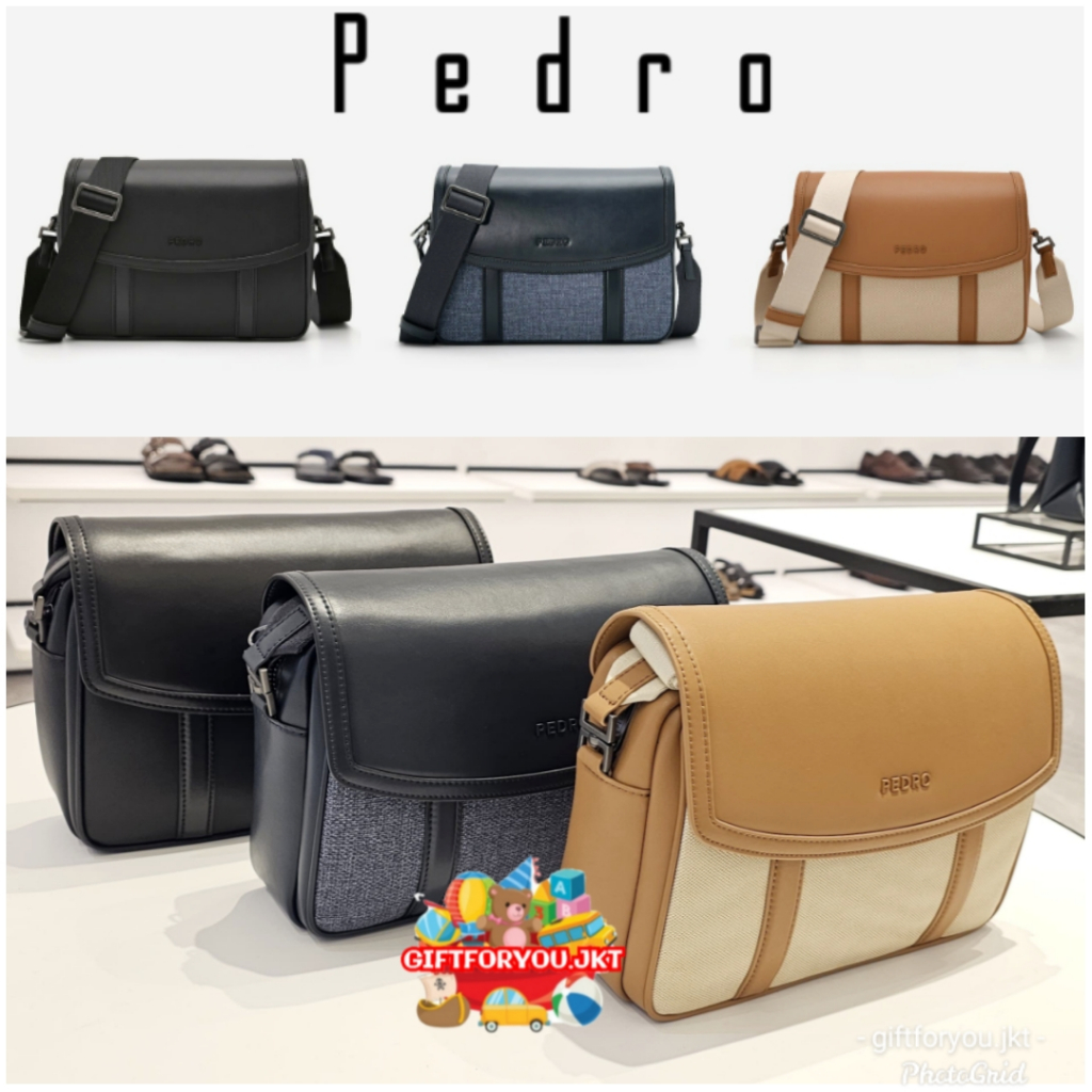 Pedro Tas Messenger Duncan Camel Navy Black Selempang Crossbody Pria Cowok Laki-Laki Man Fashion Bag
