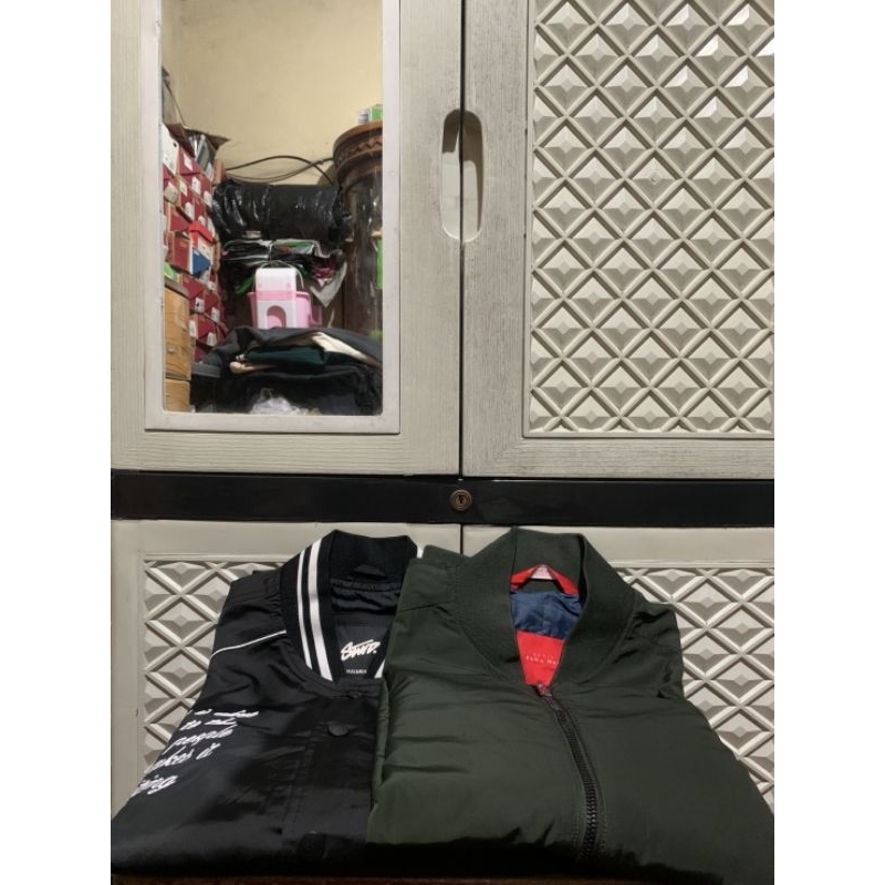 ORIGINAL JACKET BOMBER ZARA ZIPPER VARSITY PULL & BEAR PARASUTE GREEN OLIVE