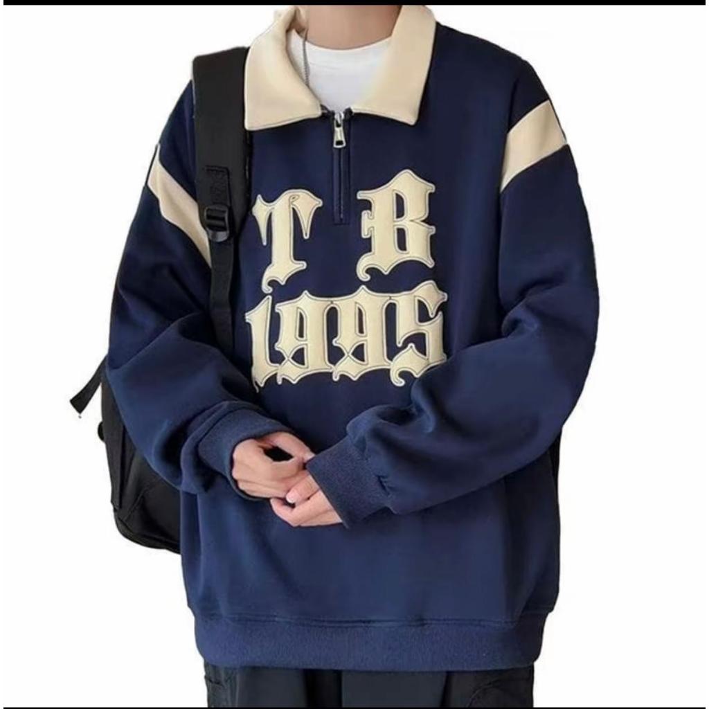 TB 1995 - SWEATER HALFZIP PRIA - SWEATSHIRT OVERSIZE KERAH COLLAR - POLO SWEATSHIRT