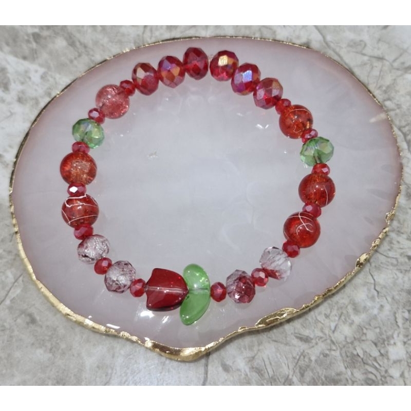 Gelang Manik Kristal Glass Beads Bunga Tulip Merah - Gelang Handmade Manik