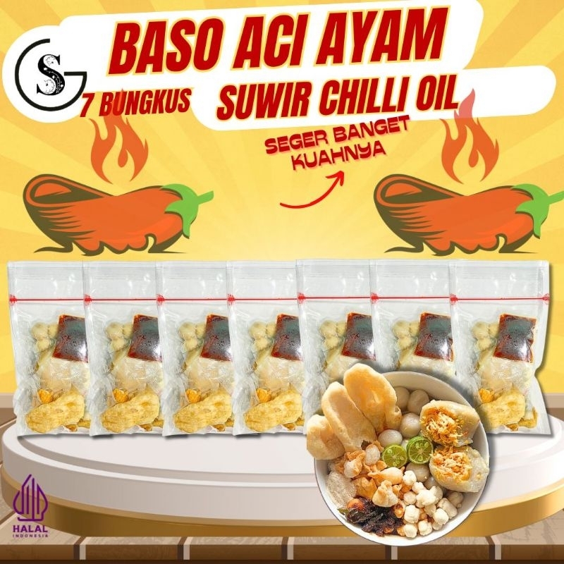 

[CHILLI OIL] 7 BUNGKUS BASO ACI AYAM CHILLI OIL PEDAS FOOD KALDU HOTPOT INSTAN Sambal Seblak Kuah