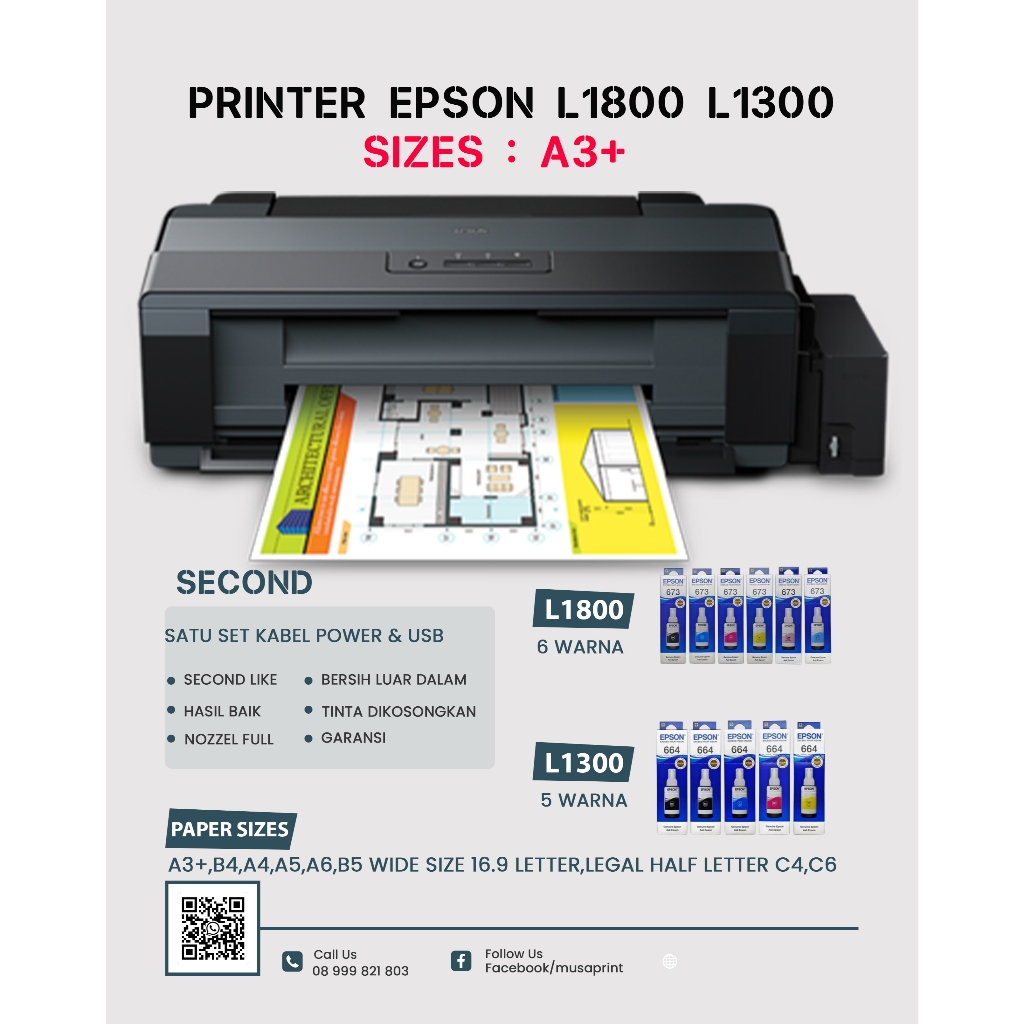 PRINTER EPSON L1800 L1300 A3+ SECOND