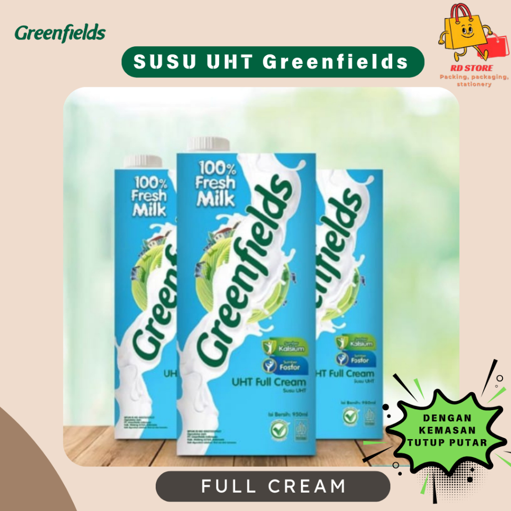 

Greenfields Susu UHT Full Cream 950ml / Susu UHT Greenfields Full Cream Kemasan Tutup Putar / UHT