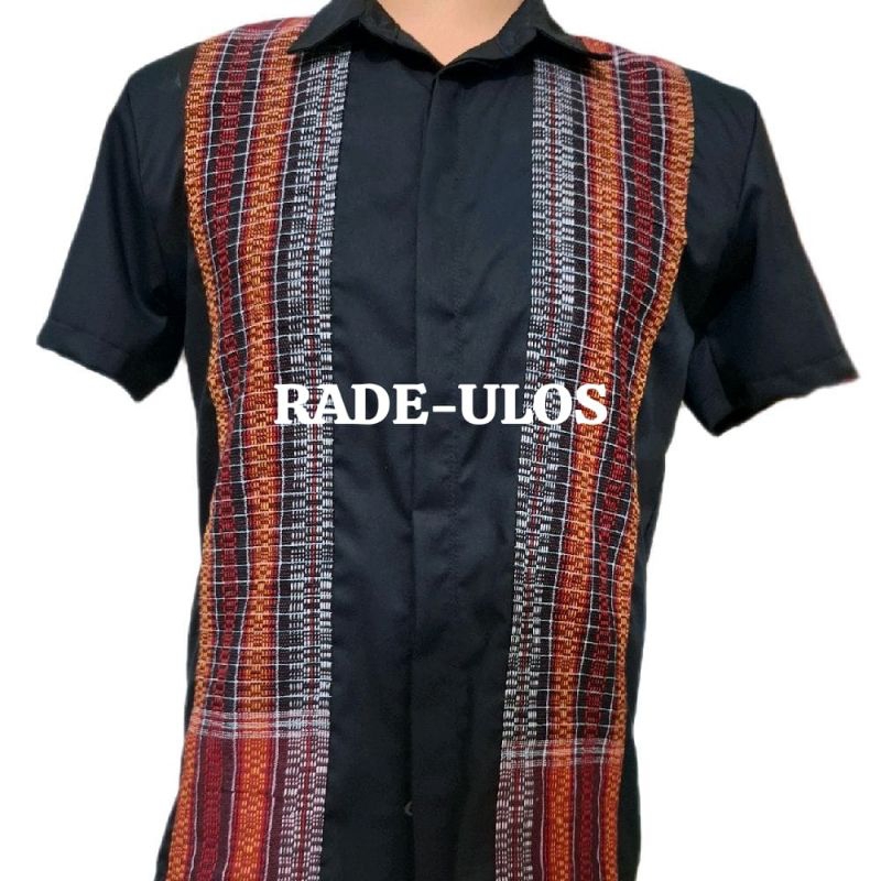 Kemeja Etnik Tenun ULOS RAGIHOTANG Asli Hitam Katun