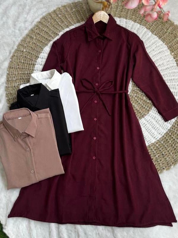 Tunik Kemeja Muslim Polos Wanita Premium  Bahan Shakilla Twill By Azka Collection