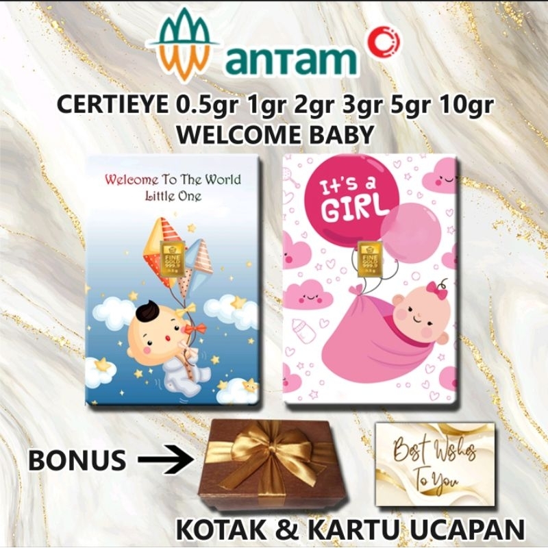 Logam Mulia Emas ANTAM Welcome Baby Boy Girl Gift Series Custom Certieye Certicard
