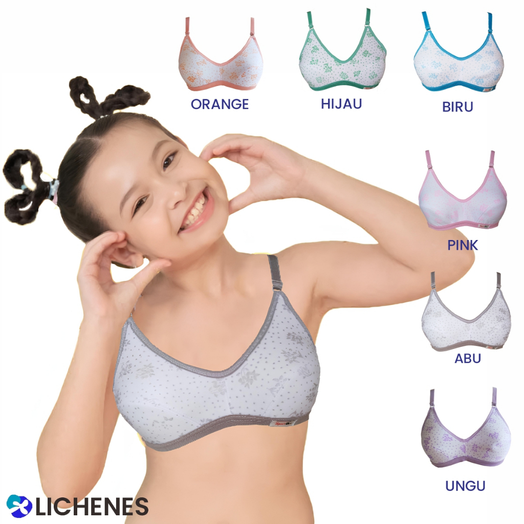 LICHENES - Bra Remaja Motif Printing Busa Tipis Tanpa Kawat BH Remaja