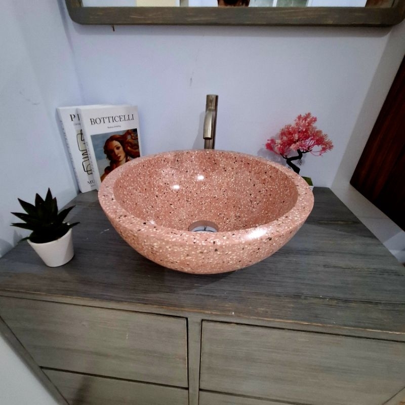 wastafel terazzo baskom merah motif model estetik