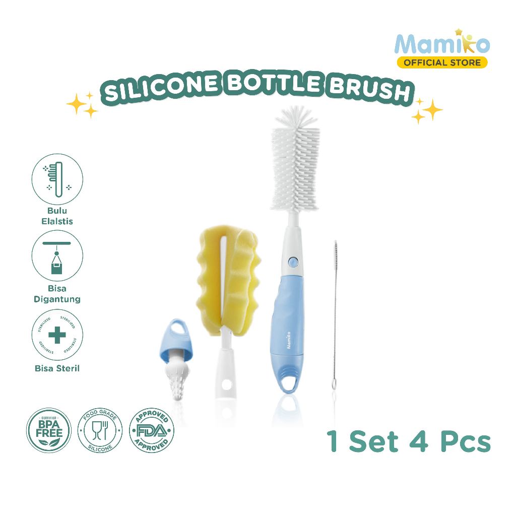 Mamiko Sikat Pembersih Botol Susu Dot Bayi Silikon Sponge | Multifunctional Baby Bottle Brush Set | 