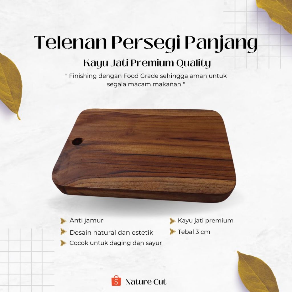 Telenan Persegi Panjang Premium kayu jati food grade anti jamur desain elegan