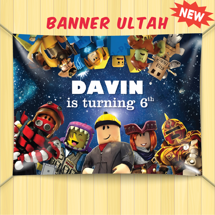 Banner Ulang Tahun Roblox Spanduk Custom Nama Dekorasi Pesta Ultah Anak Backdrop Birthday Jumbo