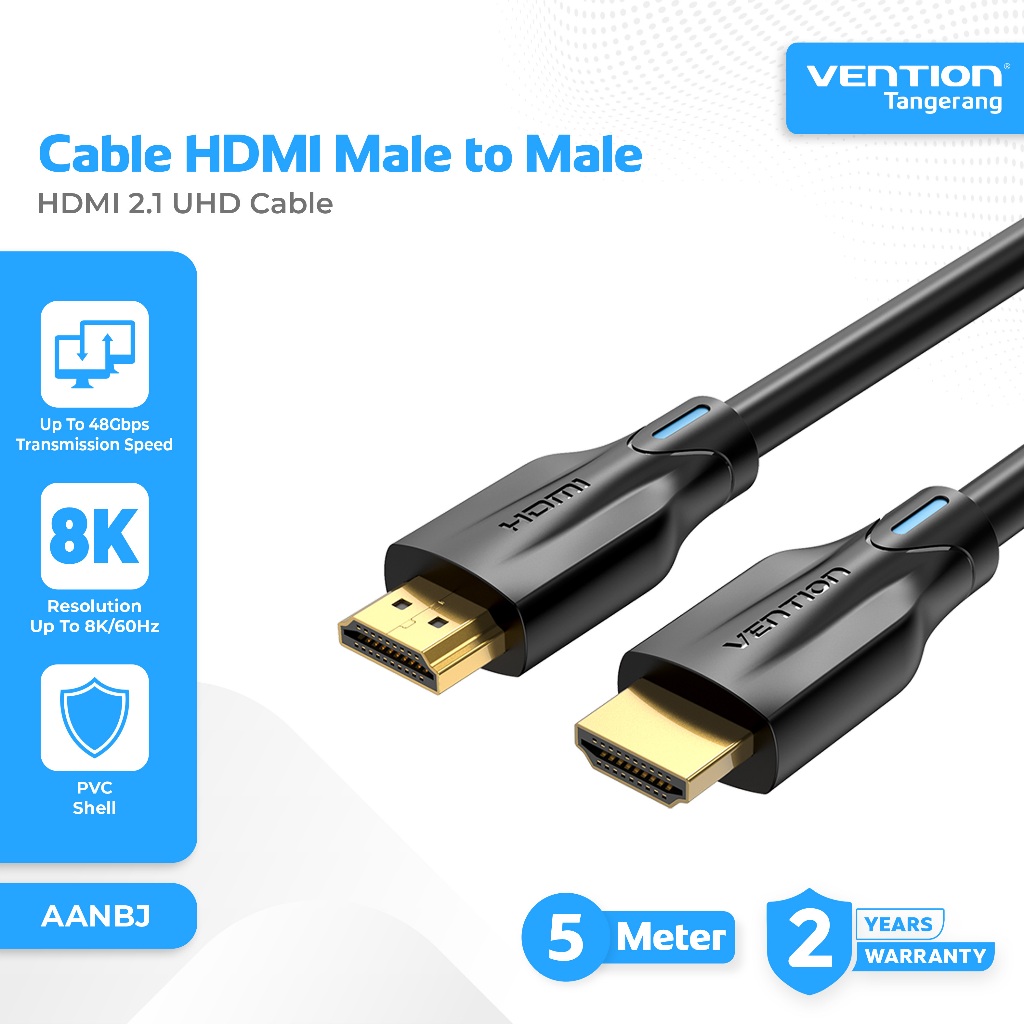 Vention Kabel HDMI 2.1 8K 60Hz 3D UHD Ultra High Speed Gold Plated 3D Support HDMI Cable 5M 5 Meter 