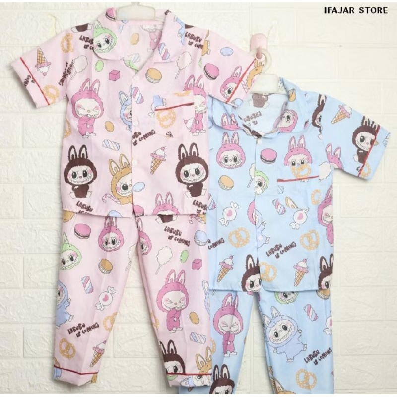 Stelan piyama anak labubu couple ibu dan anak / baju tidur anak /pakaian tidur couple baju anak vira