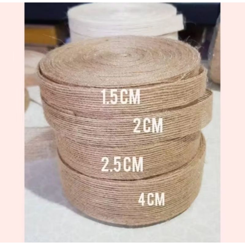 

1 Yard (90 cm) | Pita Goni Coklat-Putih 2.5 CM | Yute Burlap Hessian Bahan Dekorasi