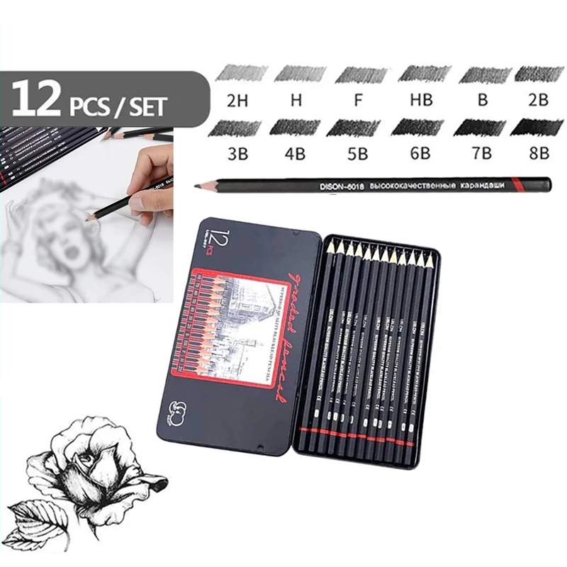 

12pcs/Pensil gambar/sketsa set/sketching pencil set/sketch drawing/pencil set paiting pencil kit 2h-8b