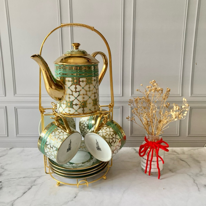 Teko Set - Teko Keramik Mewah Set 10 PCS - Cangkir Keramik - Cangkir kopi - Hampers - Gift - Kado