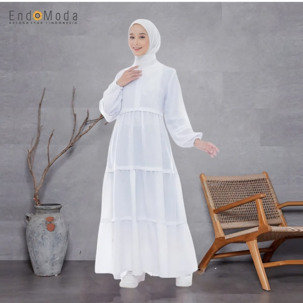 Endomoda Gamis Haira II - Long Dress Putih Prewedding Umroh Kajian - Dress Pantai