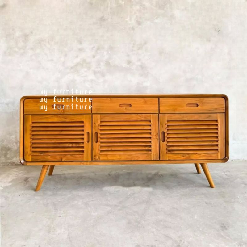 bufet tv retro minimalis kayu jati, meja tv retro kayu jati