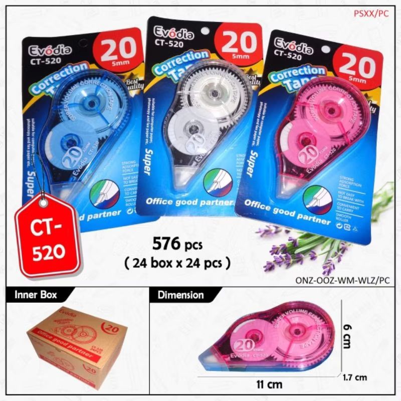 

Evodia Correction Tape 520/Tip-Ex Kertas/Per Pcs