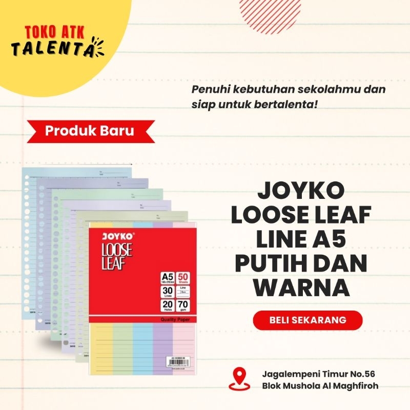 

joyko loose leaf line A5 joyko isi binder A5 berwarna dan putih isi 100