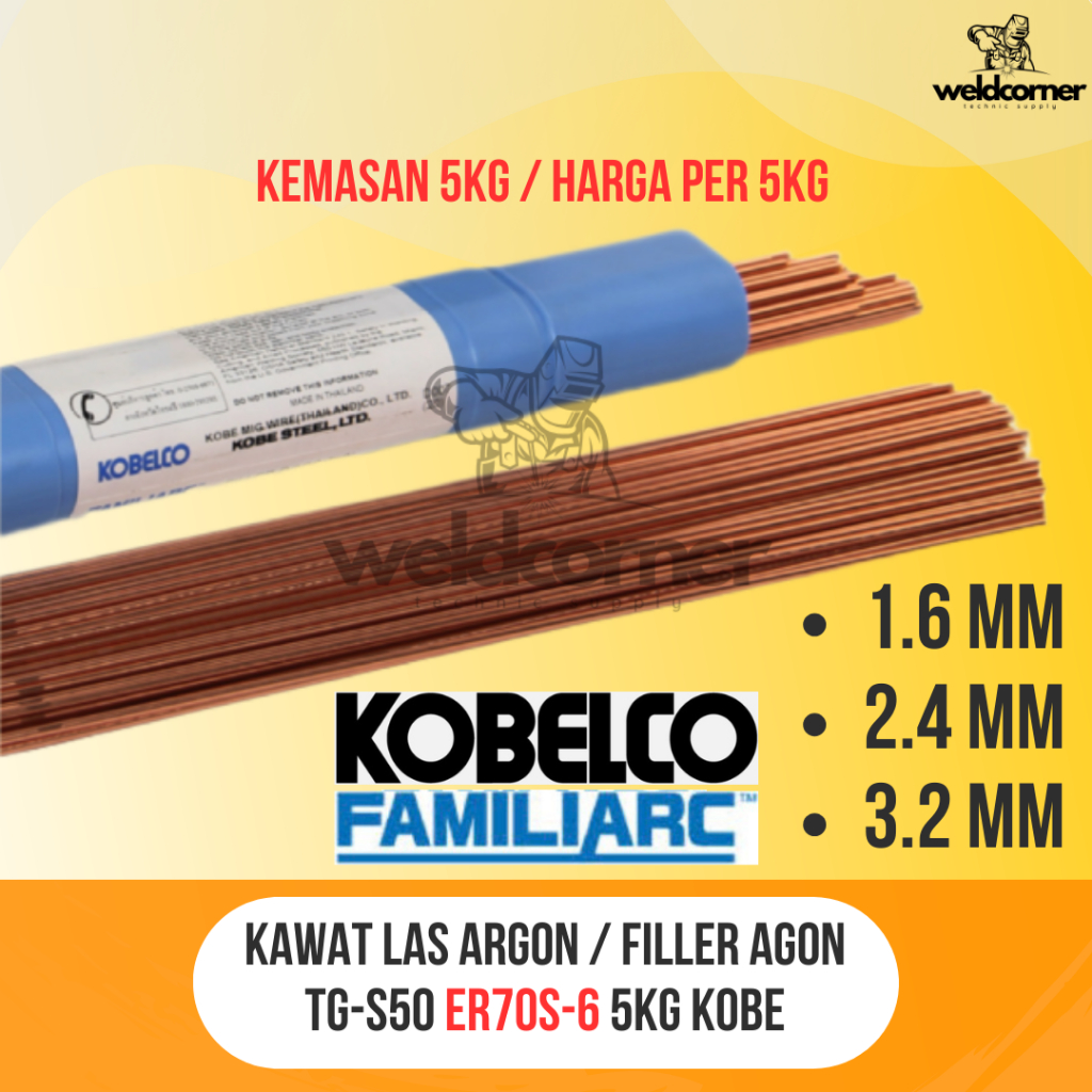 KAWAT LAS KOBE TG-S50 5KG (1.6MM 2.4MM 3.2MM) / KAWAT LAS ARGON KOBE TGS 50 ER70S-G