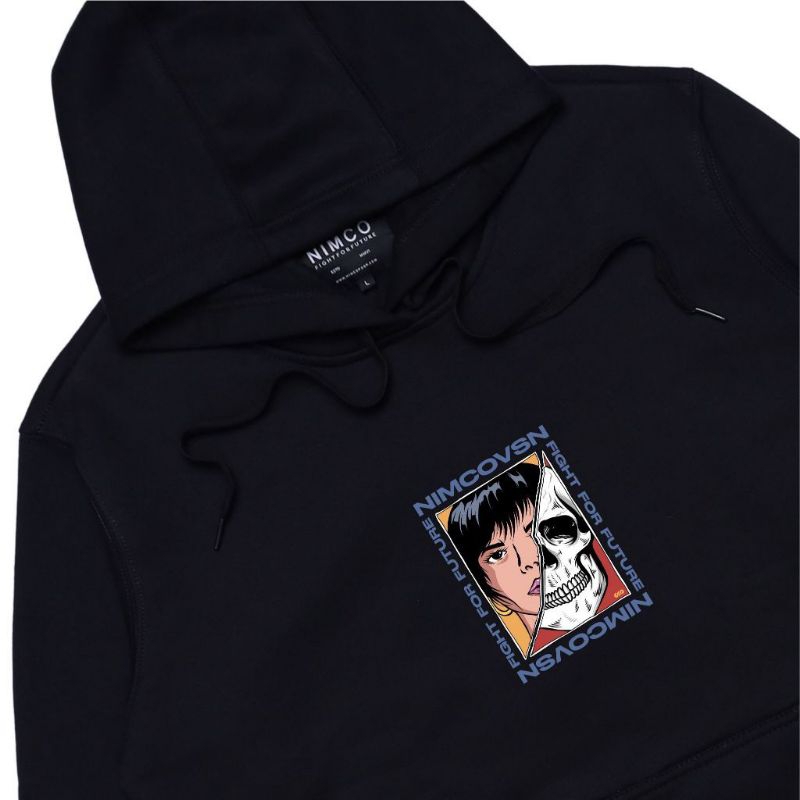 Hoodie Nimco Vision Two Face Black Cotton Sweater Pria Wanita