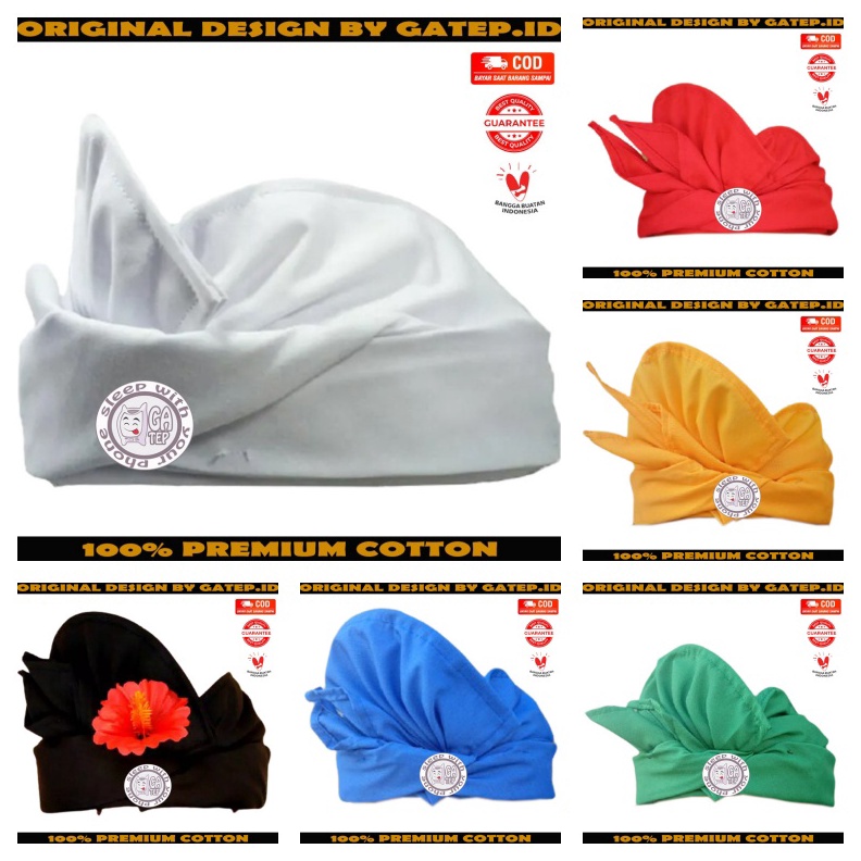 KODE K64W Udeng Bali Setengah Jadi Kuning Biru Hijau Merah Putih Hitam Polos  Ikat Kepala Bali Polos