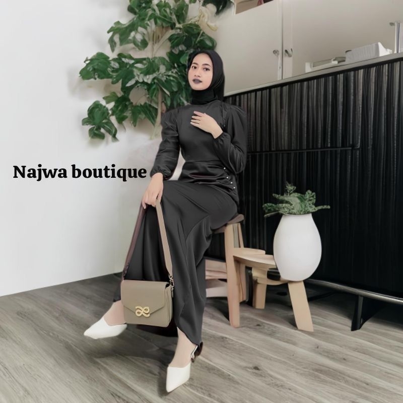 Elora Dress Satin Silk Premium Baju Fashion Wanita Kondangan Wisuda Couple Muslimah Gamis Lebaran Br