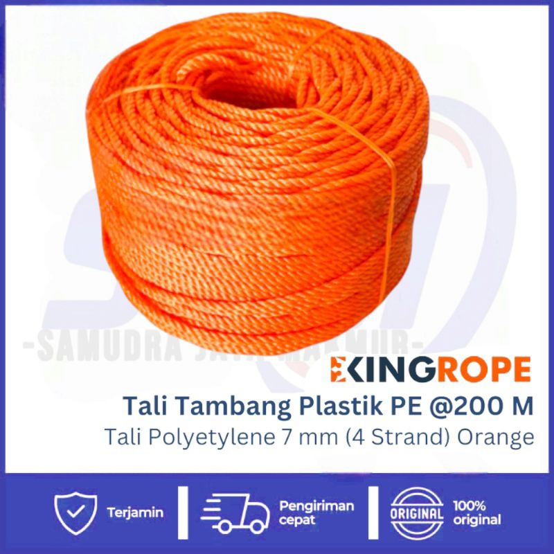 

Tali Tambang Plastik PE / Tali Polyetylene Orange 7 mm 200 Meter 4 Strand KINGROPE